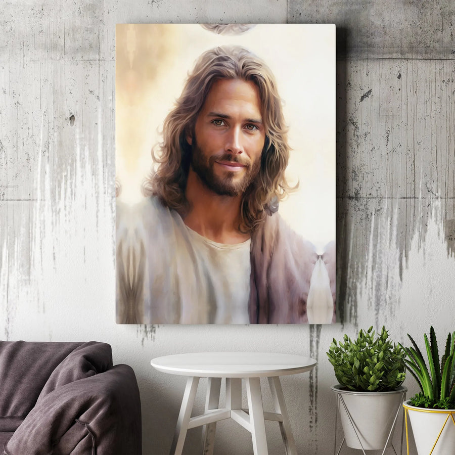 Jesus Christ Portrait Canvas Wall Art | Soft Light Religious Painting | Premium Gallery Wrap 1.25 inch | Christian Home Decor Gift