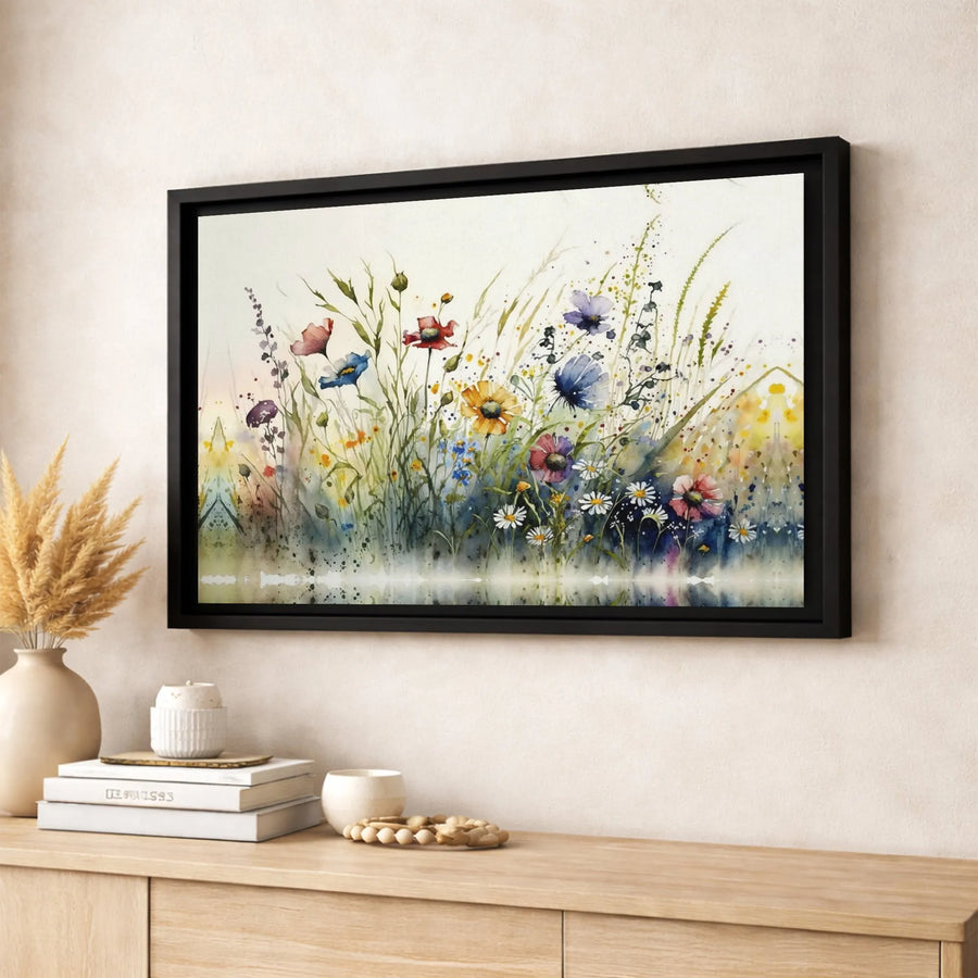 Watercolor Wildflower Meadow Canvas | Abstract Floral Landscape Art | Premium Fade-Resistant Print | Elegant Home Decor for Living Room Gift