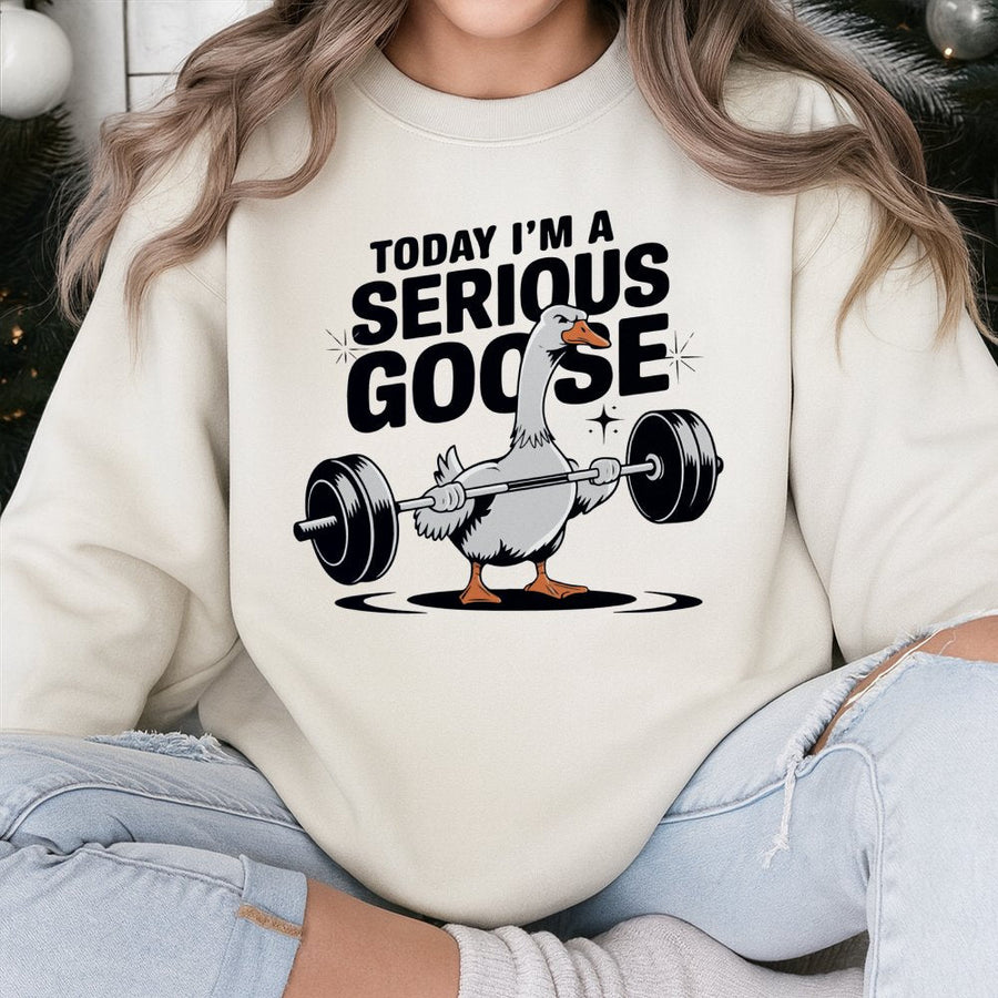 Serious Goose Weightlifting Sweatshirt | Funny Gym Workout Graphic | Premium Cotton Blend Unisex Crewneck | Workout Gift for Gym Lovers