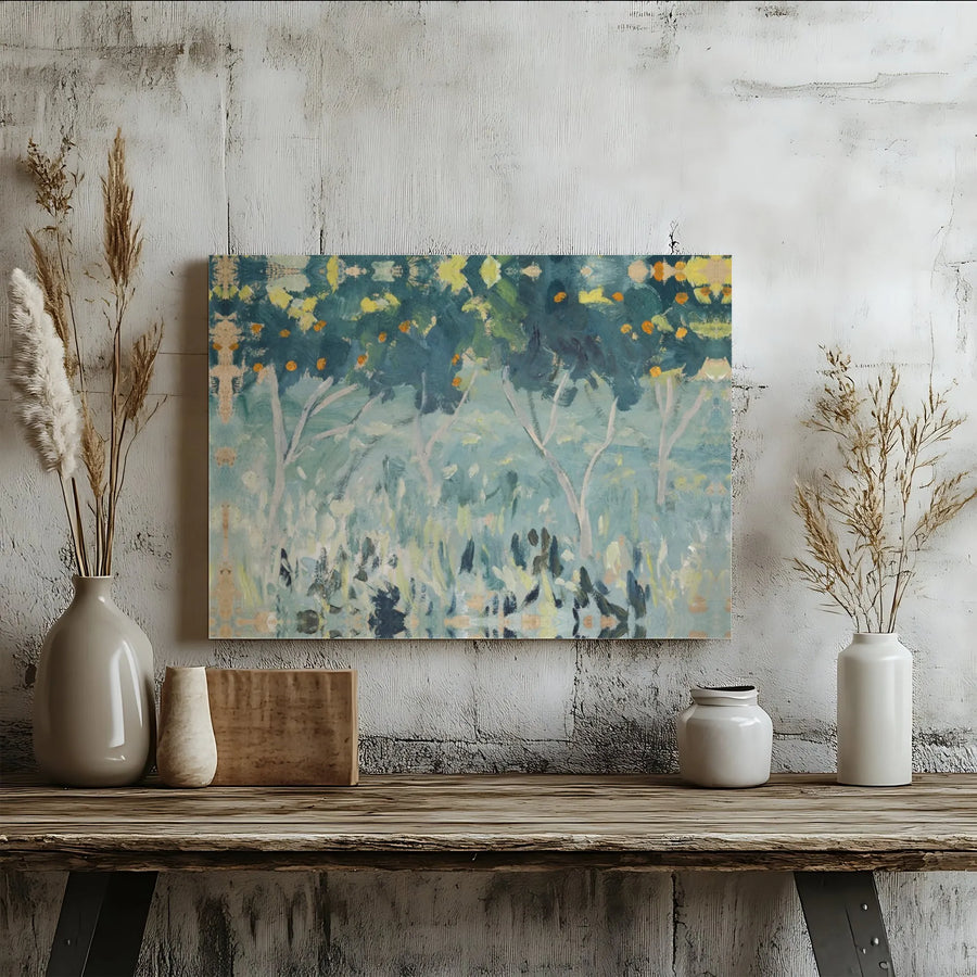 Abstract Orange Orchard Canvas Wall Art | Impressionist Tree Landscape Print | Gallery Wrapped Premium Decor | Modern Farmhouse Living Room Gift