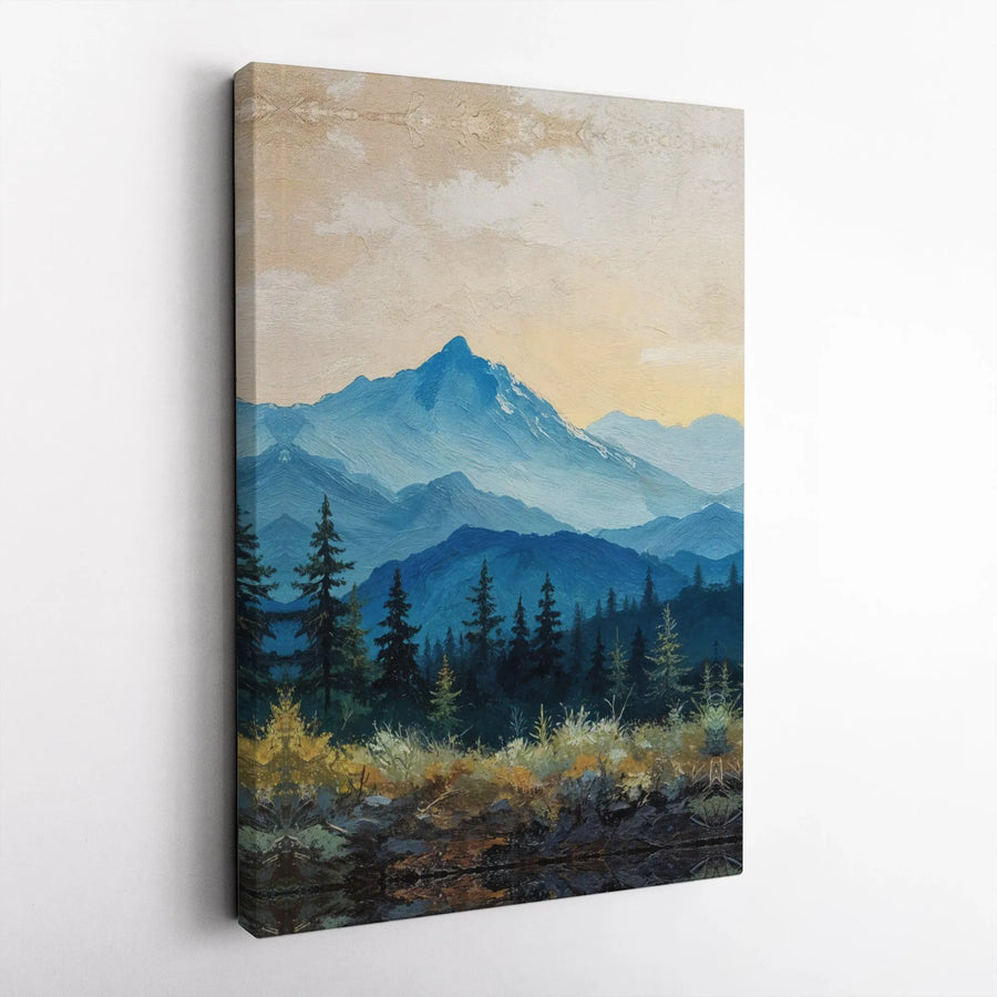 Mountain Landscape Canvas Print | Blue Ridge Mountains & Pine Forest Painting | Premium Gallery-Wrapped Art | Rustic Home Decor Gift for Nature Lovers