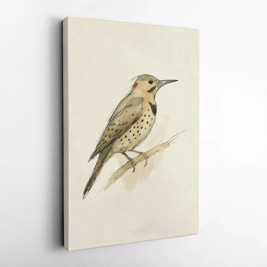 Northern Flicker Canvas Wall Art | Minimalist Bird Watercolor Sketch | Premium Thick Gallery Wrap | Gift for Nature Lover & Naturalist Decor
