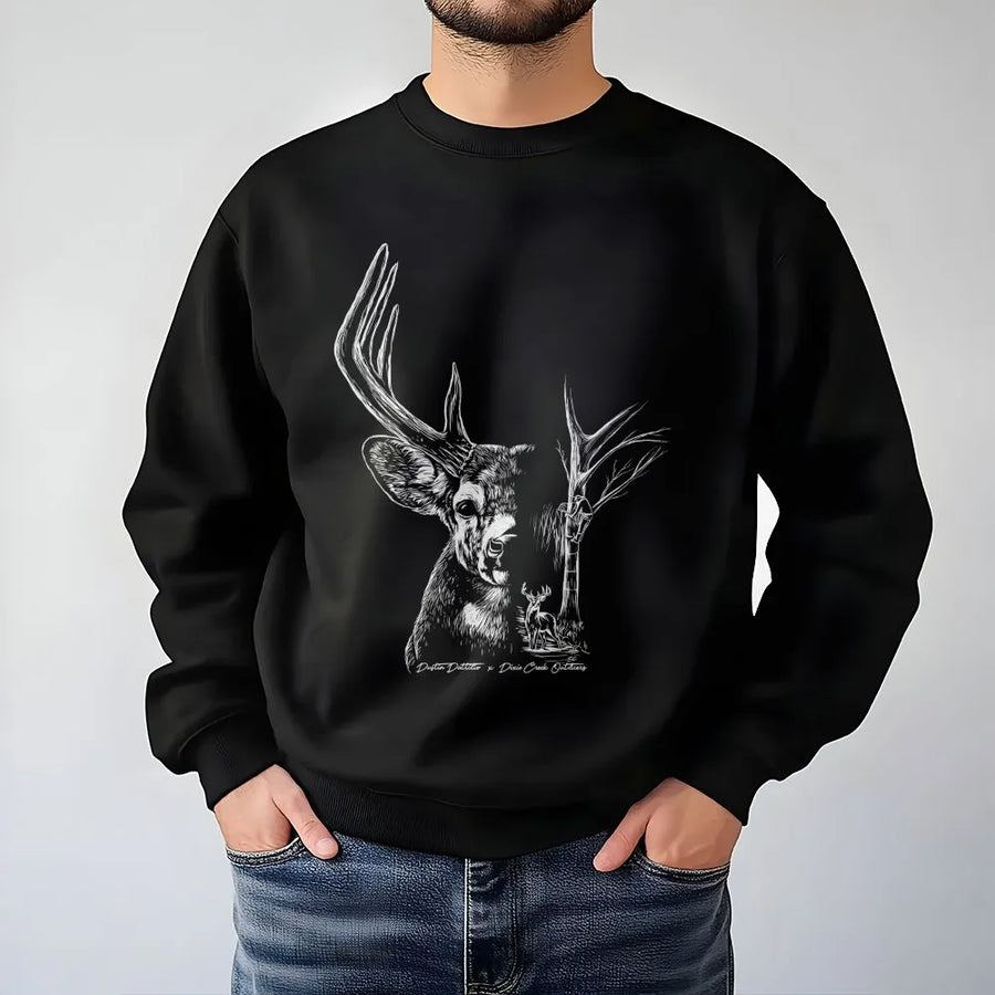 Deer Hunting Sweatshirt | Whitetail Buck Line Art Graphic | Premium Cotton Blend | Nature Lover Hunter Gift Apparel