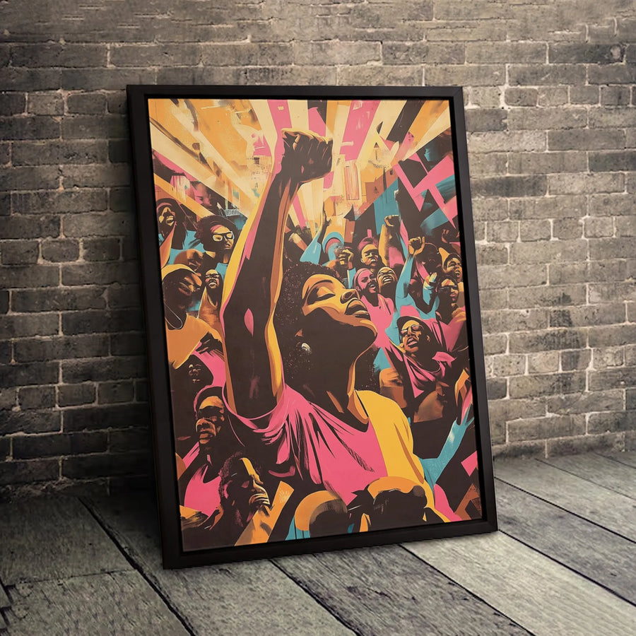 Black Power Protest Canvas Wall Art | Empowerment Raised Fist Portrait | Gallery Quality Premium Print | Inspirational Home Office Decor Gift