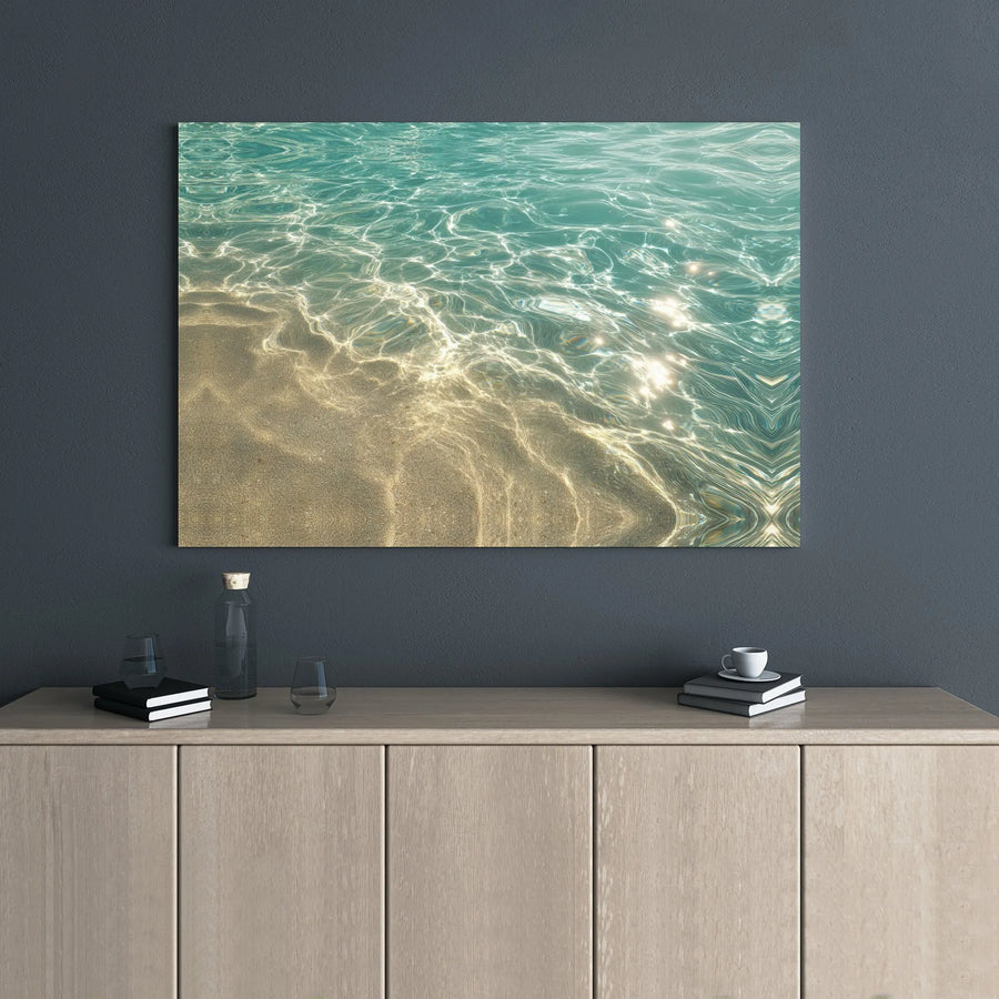 Ocean Water Canvas Wall Art | Sunlit Coastal Shoreline Decor | Premium Gallery Wrap Print | Serene Beach Home Interior Gift