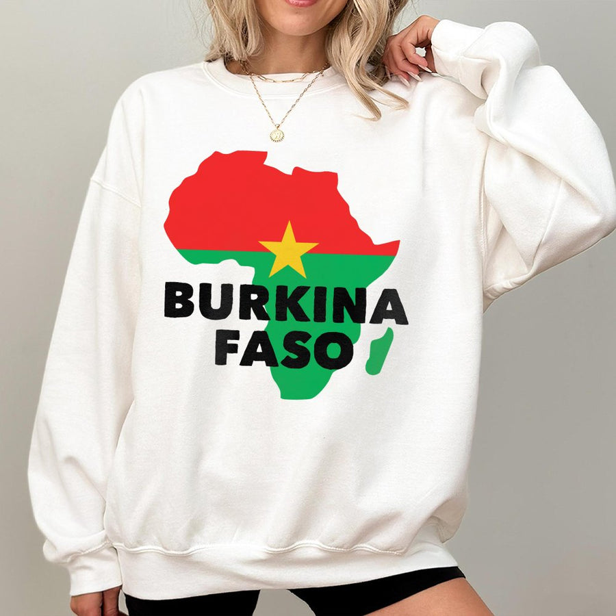 Burkina Faso Flag Sweatshirt | African Map Graphic | Cotton Blend Unisex Pullover | Patriotic Heritage Gift for Men and Women