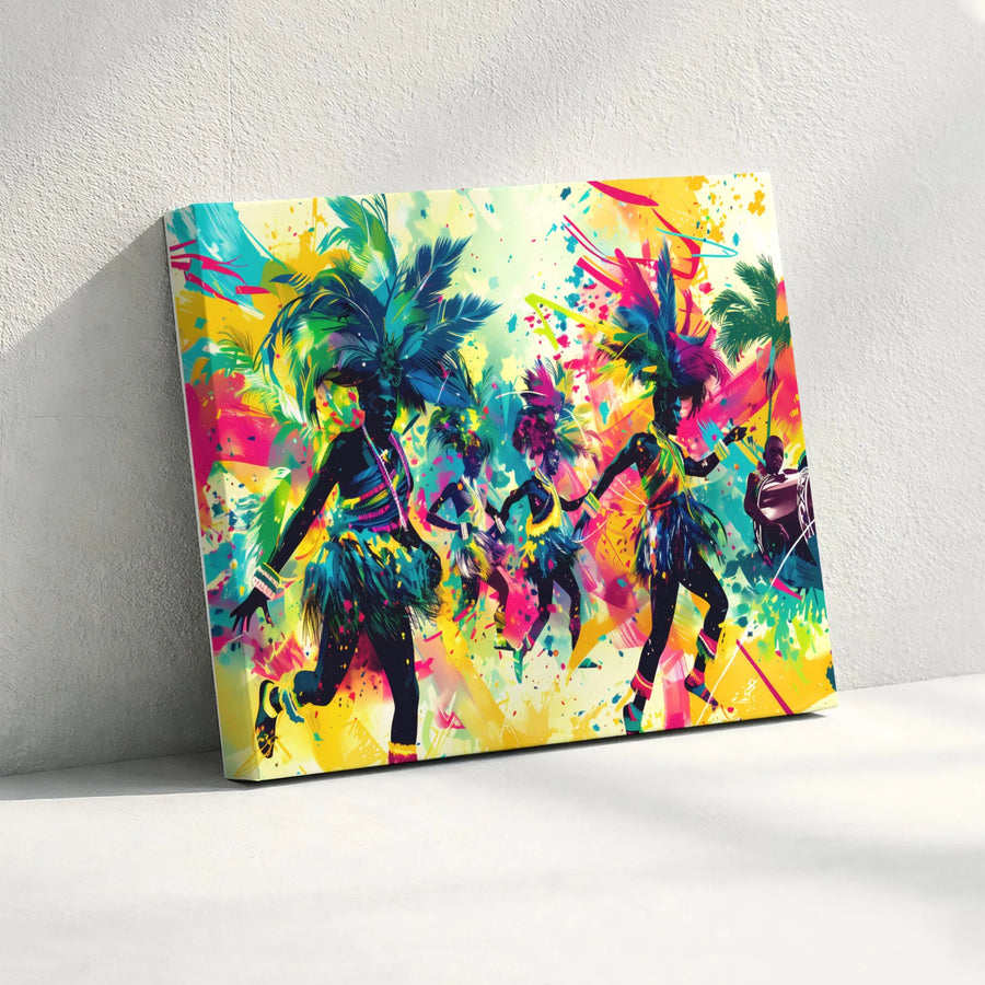 Caribbean Carnival Dancers Canvas Wall Art | Vibrant Abstract Festival Painting | Gallery-Quality 1.25-Inch Profile | Tropical Home Decor Gift