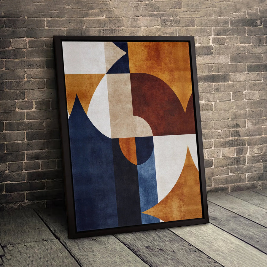 Abstract Geometric Canvas Wall Art | Mid Century Modern Shapes in Earth Tones and Navy | 1.25 Inch Gallery Wrap | Premium Minimalist Home Decor