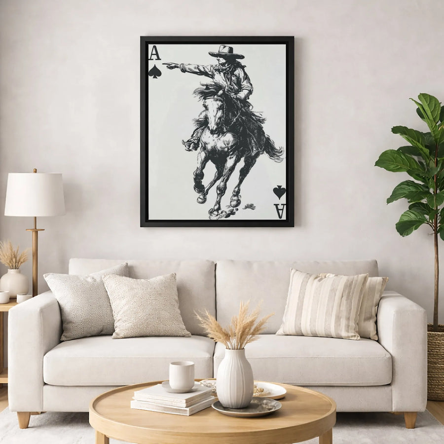 Cowboy Ace of Spades Canvas Wall Art | Vintage Western Gunslinger Sketch | 1.25 Inch Premium Gallery Wrap | Masculine Office & Home Decor Gift