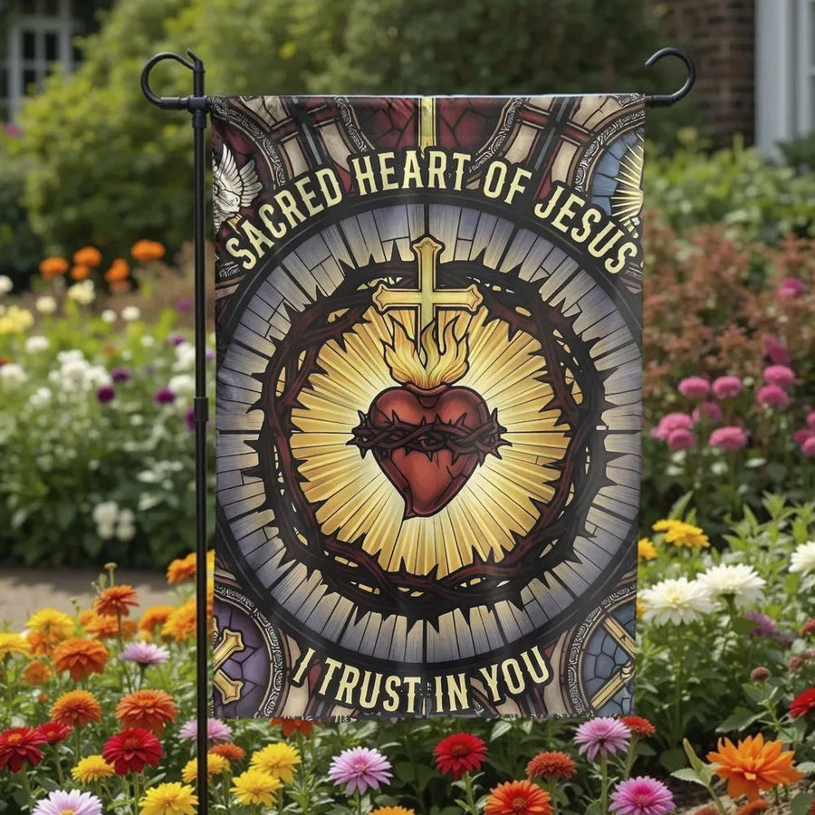 Sacred Heart of Jesus Garden Flag | I Trust In You Religious Decor | Double-Sided Weather-Resistant Polyester | Christian Gift for Catholic Home
