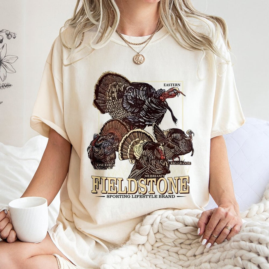 Wild Turkey Hunting T-Shirt | Four Subspecies Graphic Illustration | 100% Cotton Premium Apparel | Outdoor Gift For Hunters and Wildlife Enthusiasts