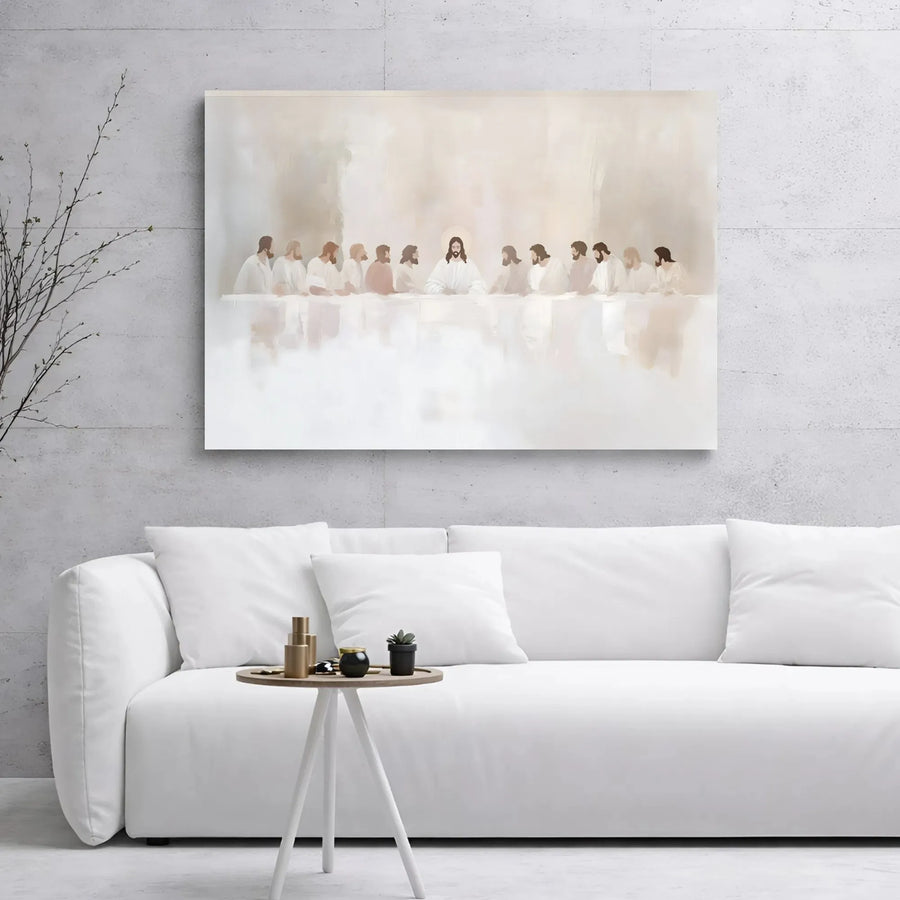 The Last Supper Canvas Wall Art | Minimalist Jesus and Apostles Painting | Premium 1.25” Gallery Wrap | Religious Home Decor Gift