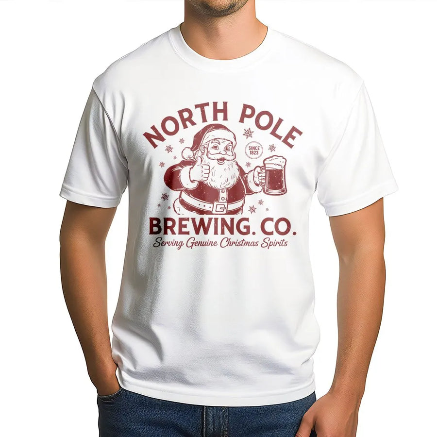 North Pole Brewing Co T-Shirt | Vintage Santa Claus Beer Design | Premium Soft Cotton | Funny Christmas Gift for Beer Lovers