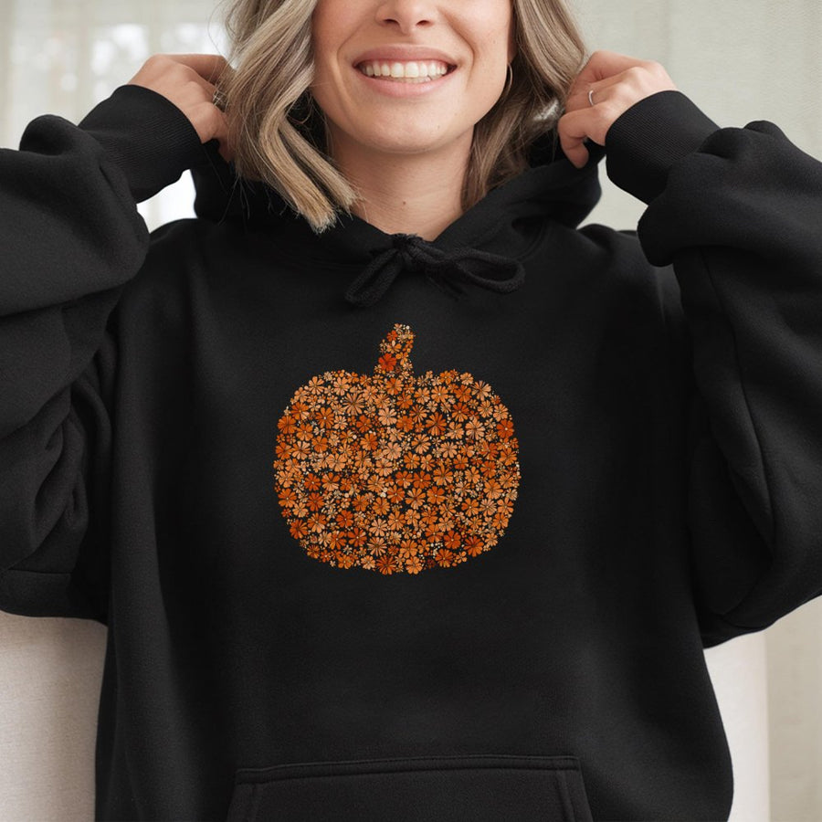 Floral Pumpkin Hoodie | Boho Fall Aesthetic Design | Soft Cotton-Polyester Blend | Thanksgiving Gift For Her