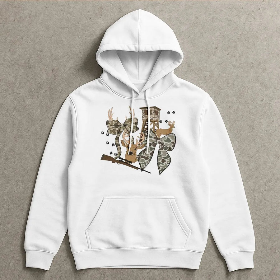 Hunting Season Hoodie | Camo Bow and Deer Stand Graphic | Cotton-Blend Premium Quality | Gift for Hunter and Outdoorsman
