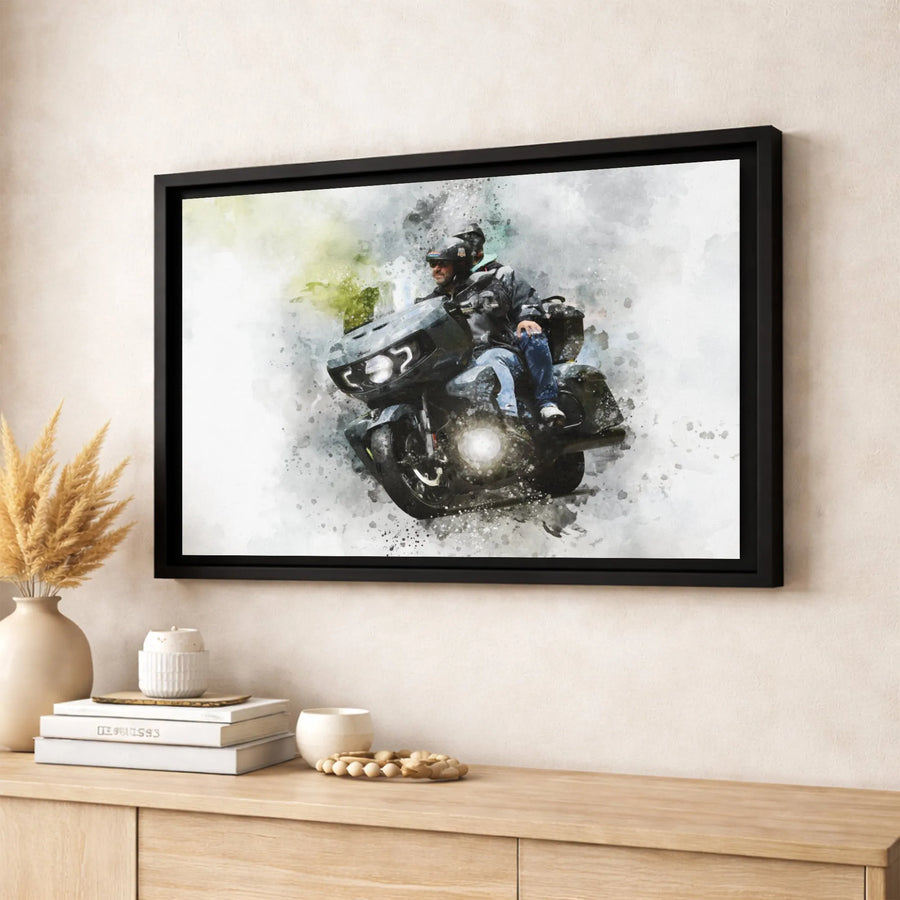 Motorcycle Rider Canvas Print | Watercolor Biker Art | Premium 1.25 Inch Gallery Wrap | Gift for Motorcycle Lover