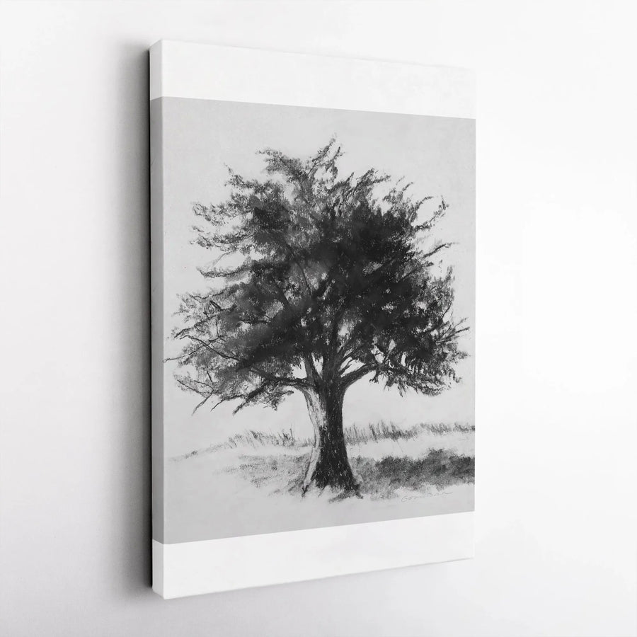 Charcoal Tree Sketch Canvas Art | Black and White Minimalist Landscape Print | Premium 1.25" Gallery Wrap | Modern Farmhouse Home Decor Gift