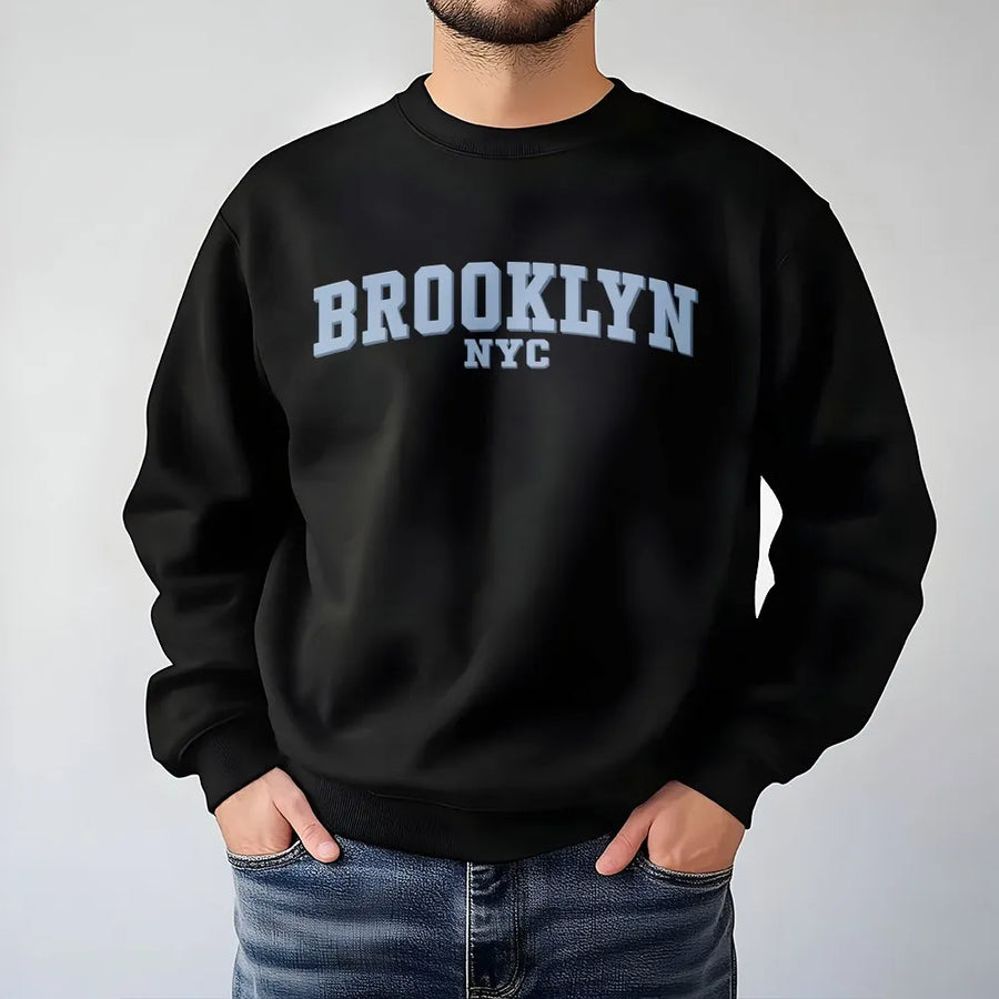 Brooklyn NYC Sweatshirt | Collegiate Letter Graphic Print | Unisex Premium Cotton Blend Crewneck | Vintage Inspired New York Travel Gift