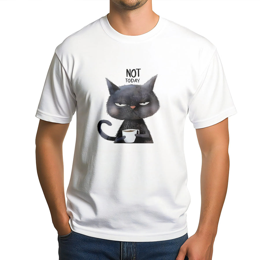 Not Today Cat T-Shirt | Grumpy Coffee Drinking Kitty Graphic Tee | Premium Cotton Casual Wear | Funny Animal Meme Gift for Cat Lovers