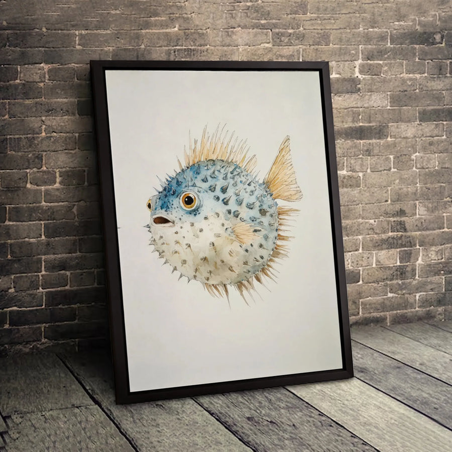 Pufferfish Canvas Wall Art | Watercolor Nautical Sea Life Print | Premium 1.25-Inch Gallery Wrap | Coastal Beach House Decor Gift