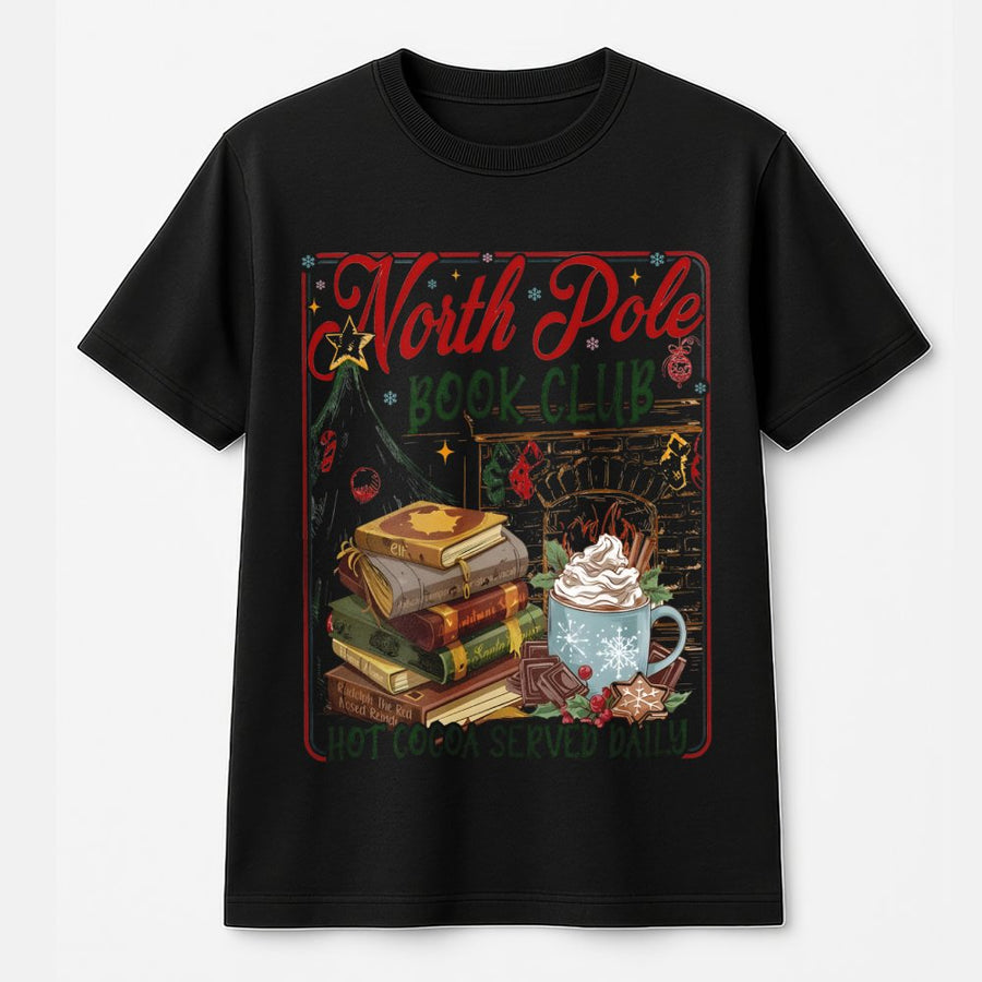 North Pole Book Club T-Shirt | Festive Christmas Reading Graphic Tee | 100% Cotton Premium Quality | Cozy Holiday Gift for Readers