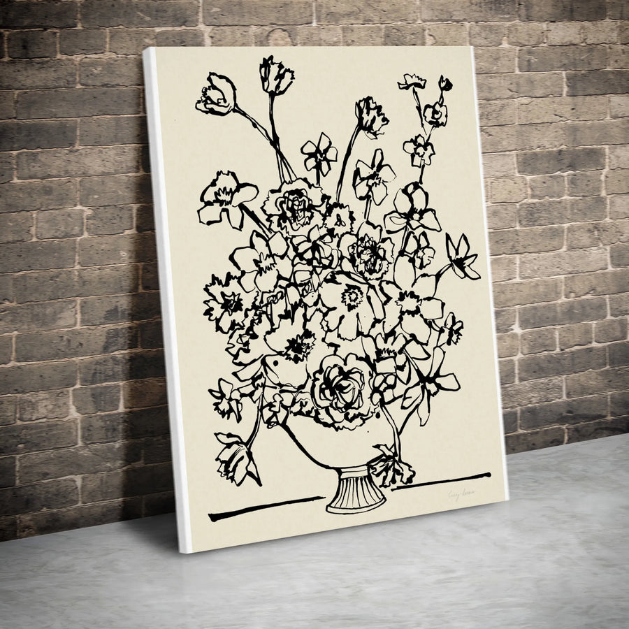 Floral Sketch Canvas Wall Art | Minimalist Black and White Line Drawing | Premium Gallery Wrapped Canvas | Modern Home Decor Gift