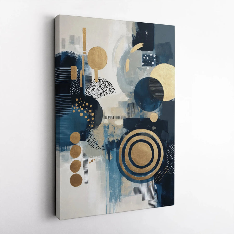 Abstract Canvas Wall Art | Navy Blue and Gold Geometric Shapes | Premium Fade-Resistant Print | Modern Living Room or Office Decor Gift