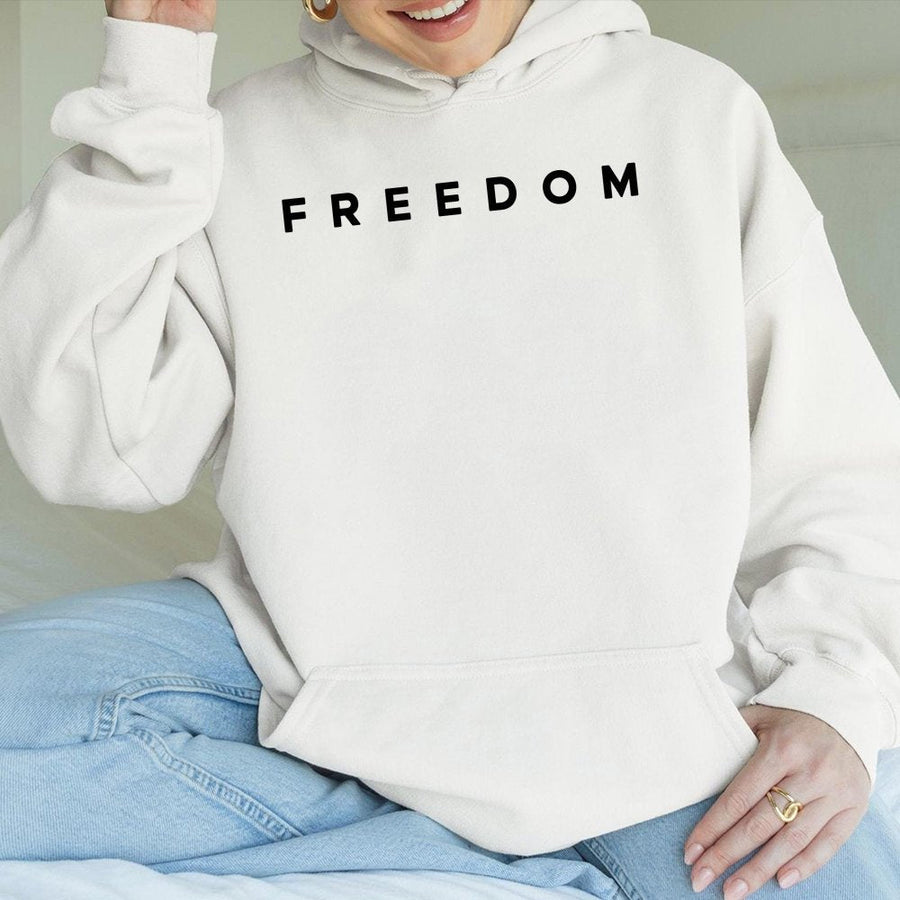 Freedom Graphic Hoodie | Minimalist Text Statement Sweatshirt | Premium Cotton-Poly Blend | Unisex Casual Gift for Patriots
