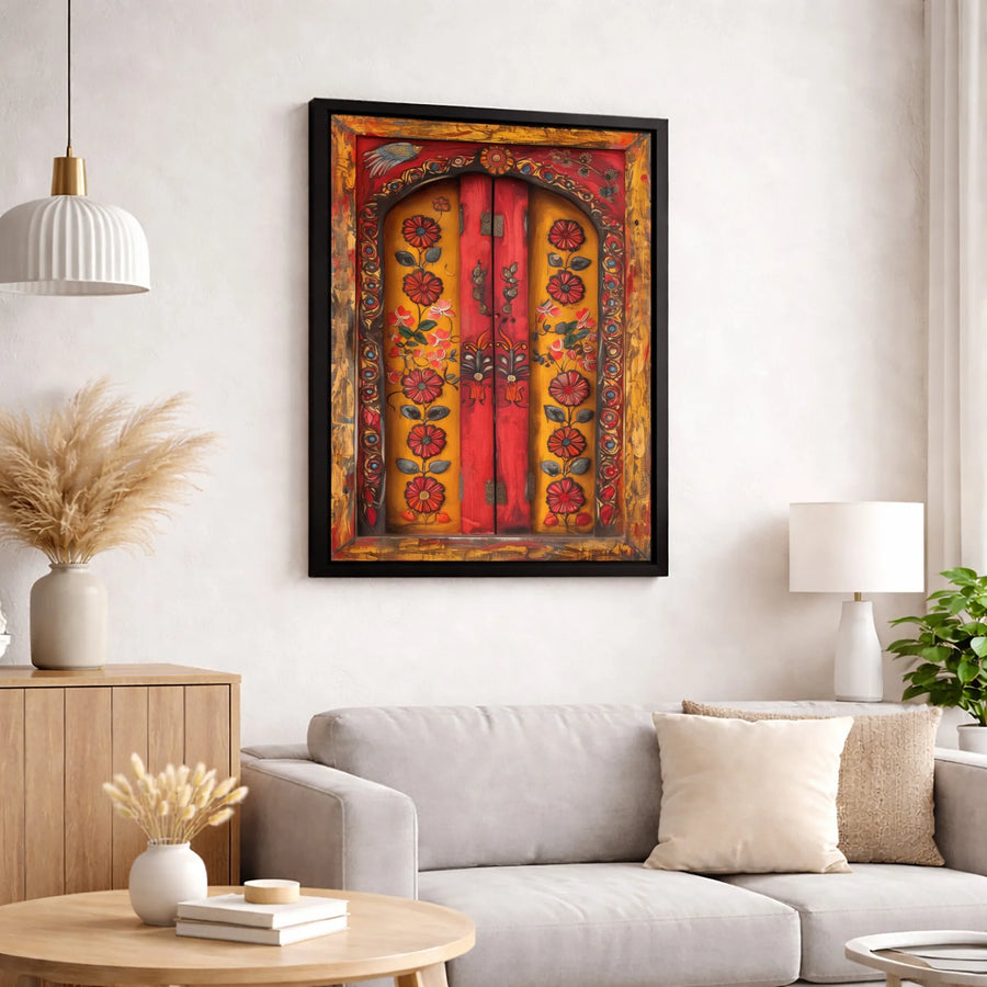 Indian Folk Art Door Canvas Print | Ornate Floral Motif Wall Decor | 1.25-Inch Gallery Wrap | Ethnic Bohemian Home Accent Gift