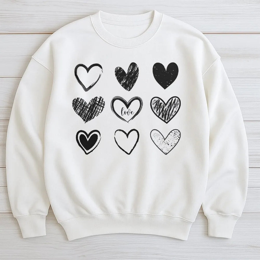 Heart Sweatshirt | Distressed Valentine Graphic Print | Premium Cotton Blend Crewneck | Cute Aesthetic Gift for Her