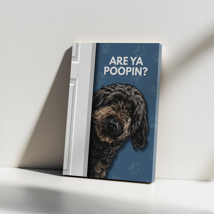 Are Ya Poopin? Dog Canvas Wall Art | Funny Doodle Peeking Dog Print | Premium 1.25 Inch Gallery Wrap | Bathroom Decor Gift for Dog Lovers