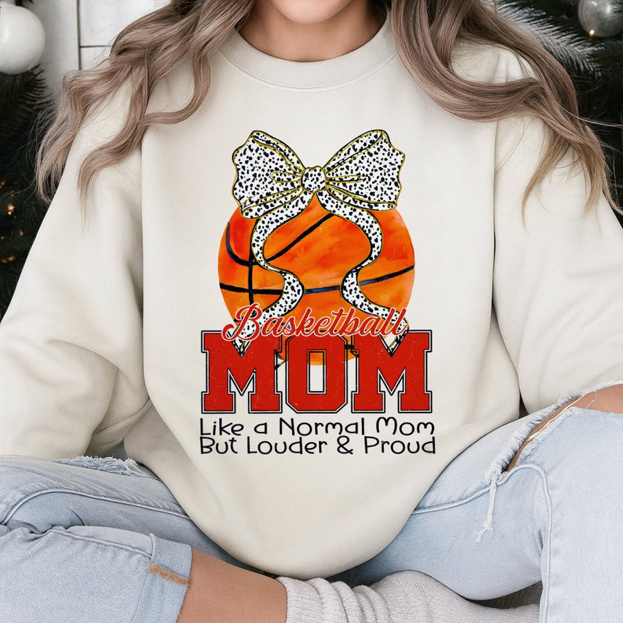 Basketball Mom Sweatshirt | Coquette Bow Graphic Game Day Apparel | Soft Cotton Blend Crewneck | Trendy Sporty Gift For Basketball Moms