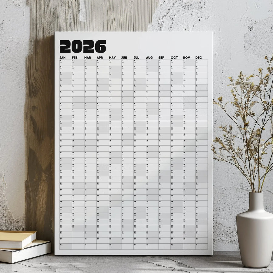 2026 Yearly Wall Calendar Canvas | Vertical Minimalist Planner Print | Premium Gallery Wrap Decor | Ready to Hang Office Gift