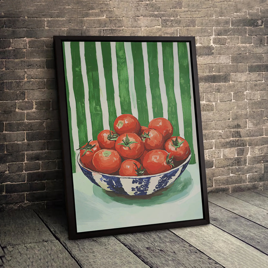 Tomato Still Life Canvas Print | Blue And White Chinoiserie Bowl Wall Art | Premium Gallery Wrapped Decor | Kitchen Dining Room Gift