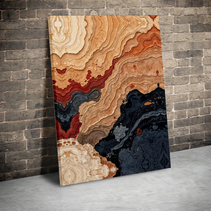 Abstract Earth Tone Canvas Wall Art | Layered Rock Formation Design | Premium Thick Gallery Canvas | Modern Home & Office Decor Gift