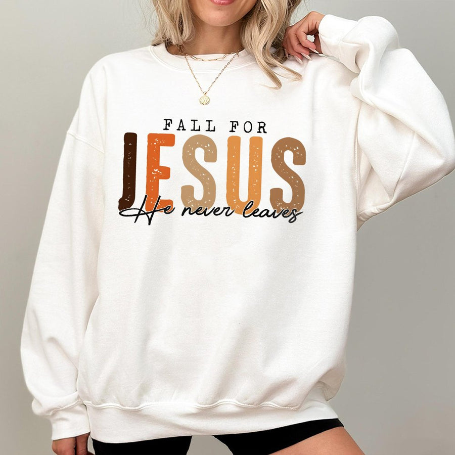 Fall For Jesus Sweatshirt | Christian Autumn Aesthetic Design | Cotton-Poly Blend Premium Crewneck | Faith Based Gift For Women