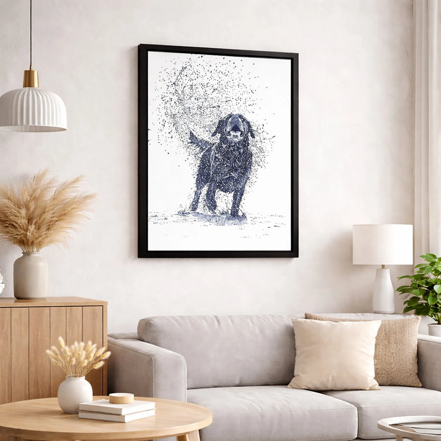 Black Dog Canvas Wall Art | Ink Splatter Shaking Dog Portrait | Premium 1.25 Inch Gallery Wrap | Animal Lover Home Decor Gift