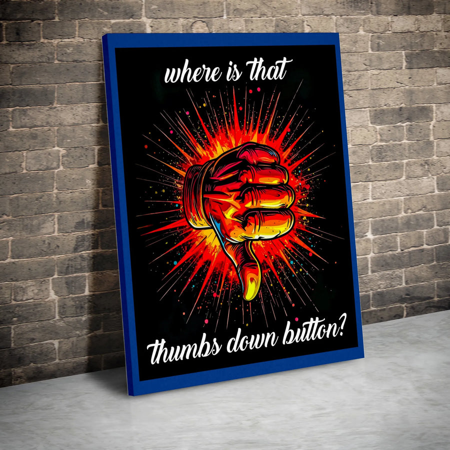Thumbs Down Wall Art | Where Is That Button Graphic Print | Premium Gallery Wrap Canvas | Funny Sarcastic Office Decor Gift