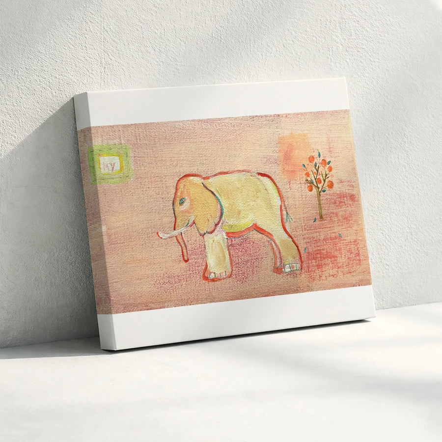 Elephant Canvas Wall Art | Boho Elephant & Orange Tree Illustration | Premium Gallery Wrap Canvas | Nursery Decor Gift