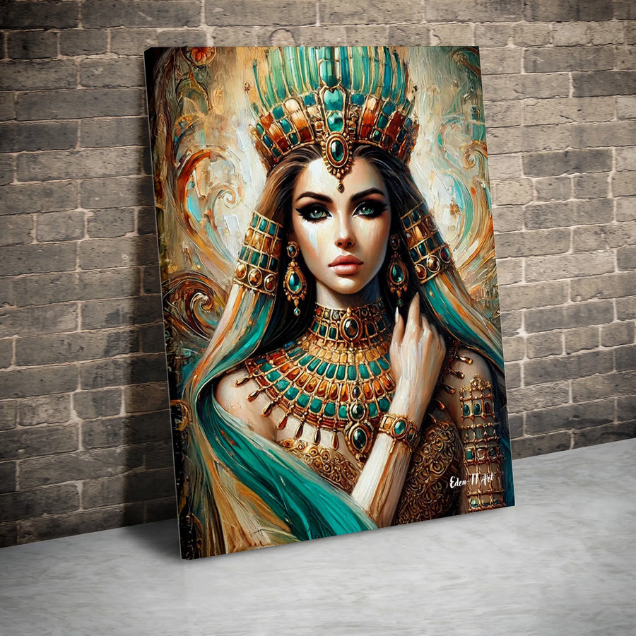 Egyptian Queen Canvas Wall Art | Modern Goddess Portrait Painting | Premium Gallery Print | Collector's Gift for Ancient Egypt Home Decor