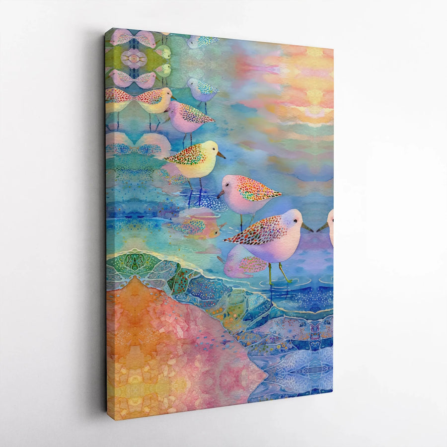 Coastal Birds Canvas Wall Art | Abstract Watercolor Sunset Beach Scene | Premium 1.25" Gallery Wrap | Gift for Beach House Decor