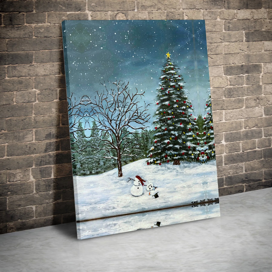 Christmas Snowman Canvas Wall Art | Winter Landscape Painting | Premium Gallery Wrapped Decor | Festive Holiday Home Gift