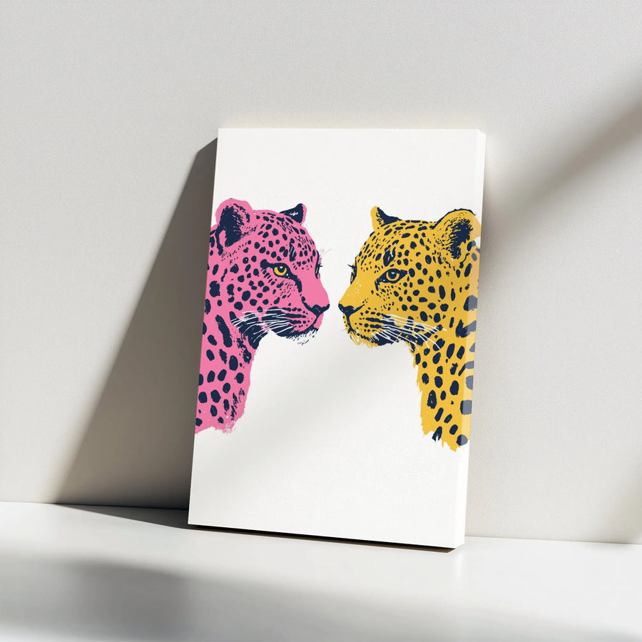 Pop Art Leopard Canvas Wall Art | Colorful Dual Big Cat Portrait | Premium 1.25 Inch Gallery Wrap | Modern Animal Decor For Home Office