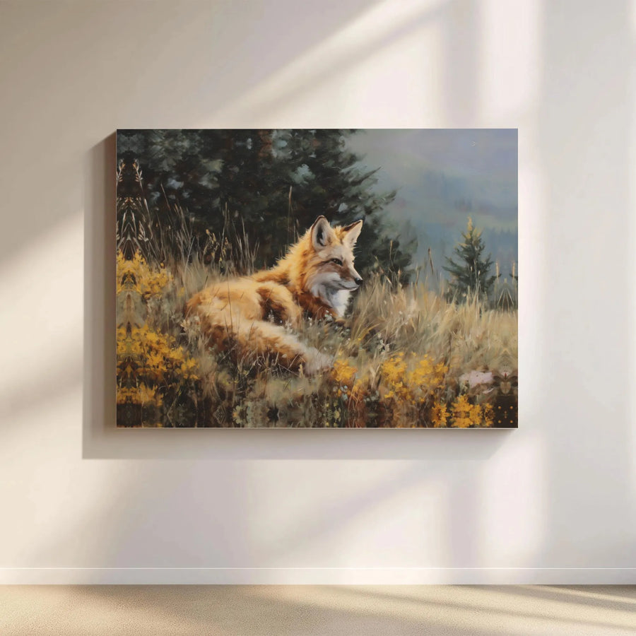 Red Fox Canvas Wall Art | Rustic Meadow Painting Print | Premium 1.25-Inch Gallery Wrap | Wildlife Nature Decor Gift for Animal Lovers