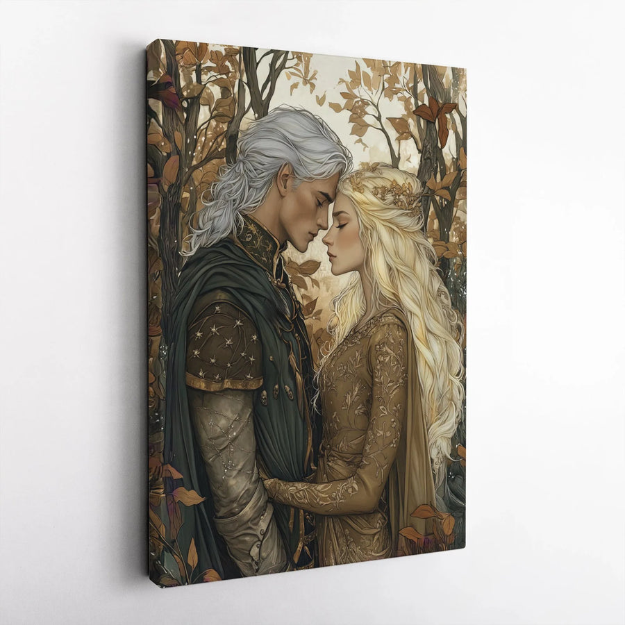 Fantasy Elf Couple Canvas | Romantic Autumn Forest Wall Art | Premium 1.25" Gallery Wrap | Gift for Fantasy Lovers & Couples