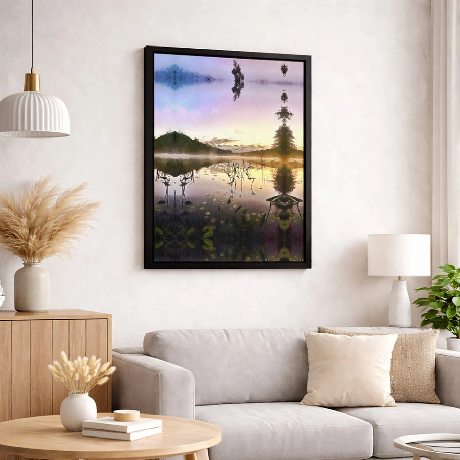 Abstract Lake Landscape Canvas | Surreal Nature Wall Art | Premium 1.25 Inch Gallery Wrap | Modern Home Office Decor Gift