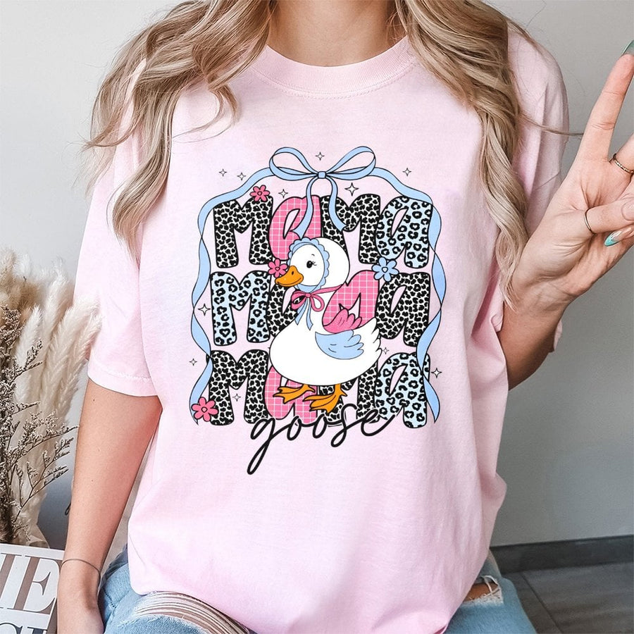 Mama Goose T-Shirt | Cute Leopard Print Bow Design | Premium Soft Cotton | Mother's Day 2026 Gift for Mom and Duck Lovers