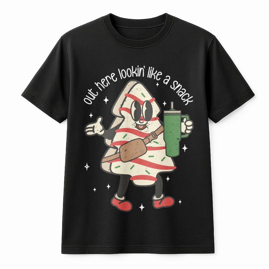 Christmas Tree Cake T-Shirt | Retro Cartoon Snack Design | Premium Soft Cotton Graphic Tee | Funny Holiday Gift for Foodies