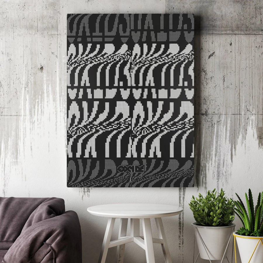 Abstract Glitch Art Canvas | Monochrome Digital Ripple Effect | Premium Gallery Wrapped Canvas | Modern Office & Home Decor Gift