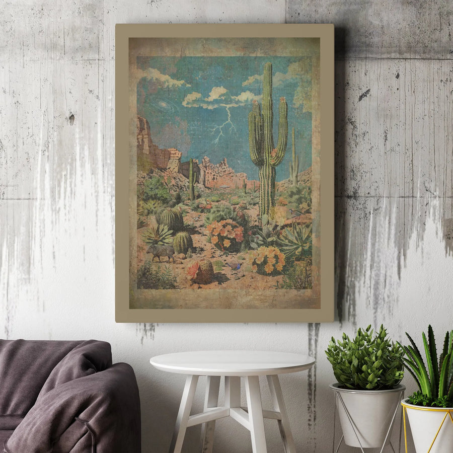 Surreal Desert Cactus Canvas Print | Vintage UFO Southwestern Landscape | Gallery Quality Wall Art | Unique Home Decor Gift